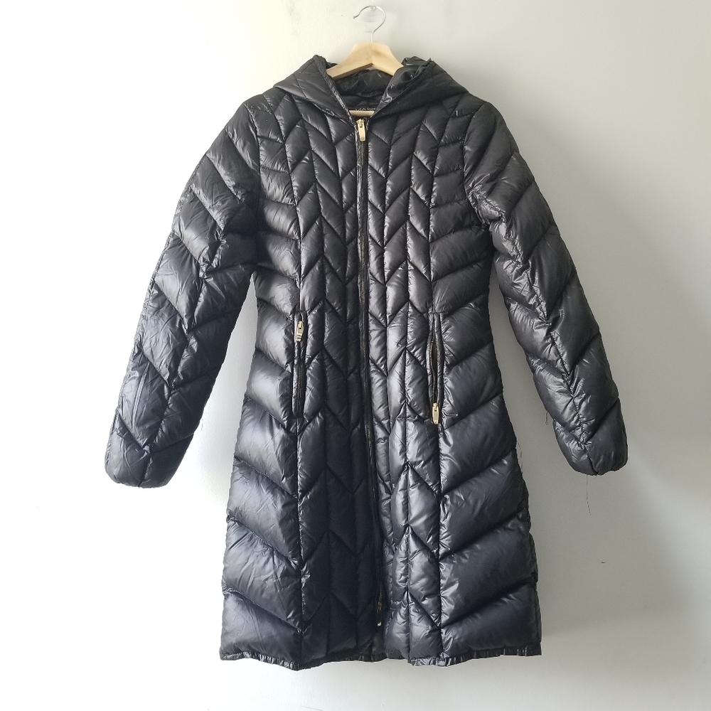 Via Spiga Quilted Black Down Filled Hooded Coat Jacket Small